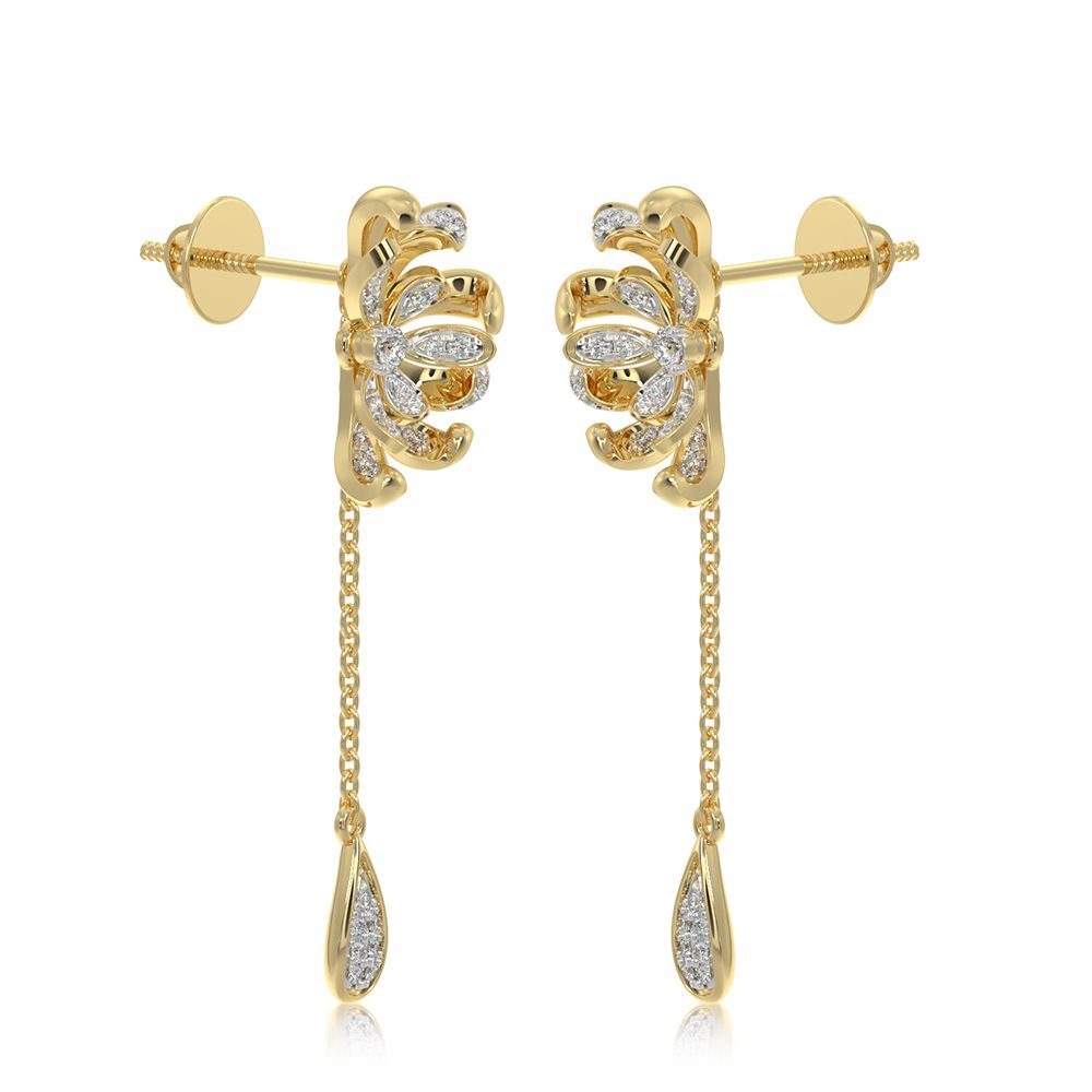 Flower 14Kt Yellow Gold Drop Earrings-Earrings-OER26I83-D400R3C