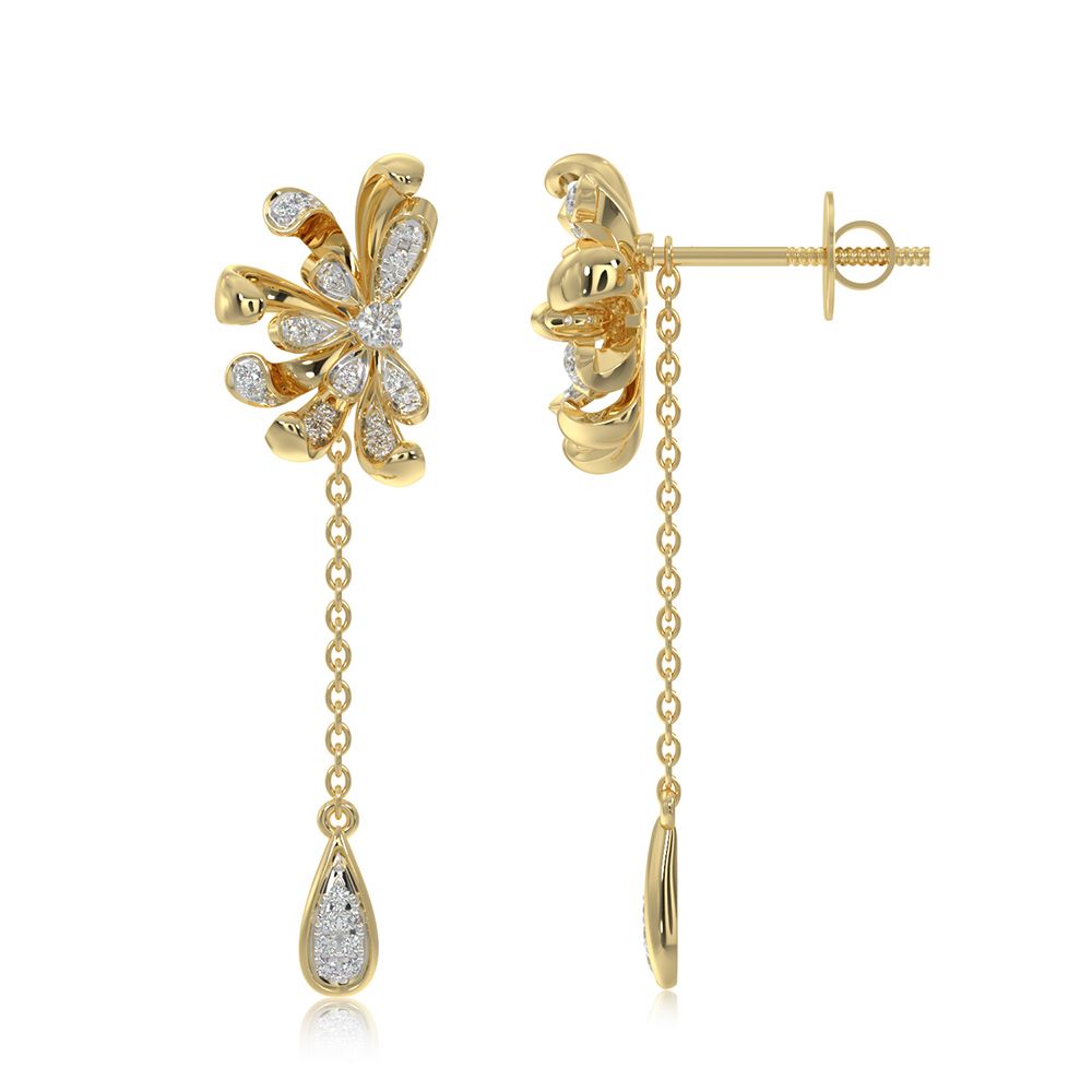 Flower 14Kt Yellow Gold Drop Earrings-Earrings-OER26I83-D400R3C