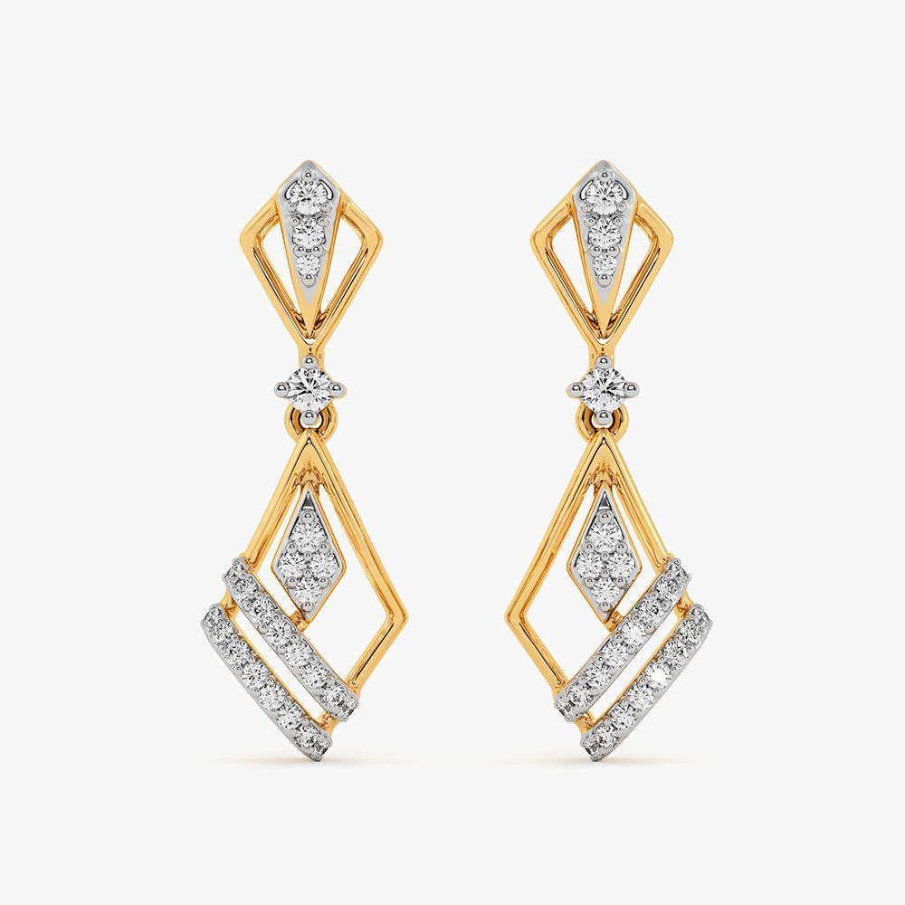 Shinny Elongated Yellow Gold Diamond Drop Earrings-Earrings-OER26I87-D400RCC