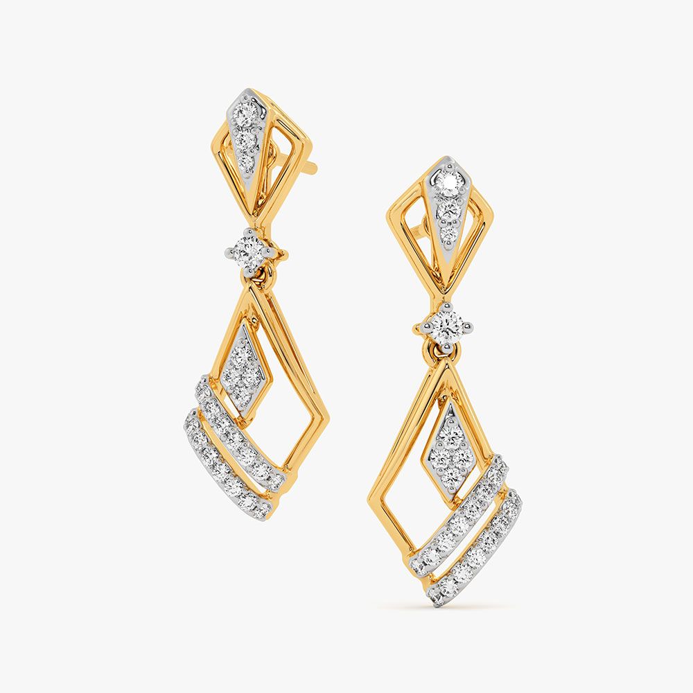 Shinny Elongated Yellow Gold Diamond Drop Earrings-Earrings-OER26I87-D400RCC
