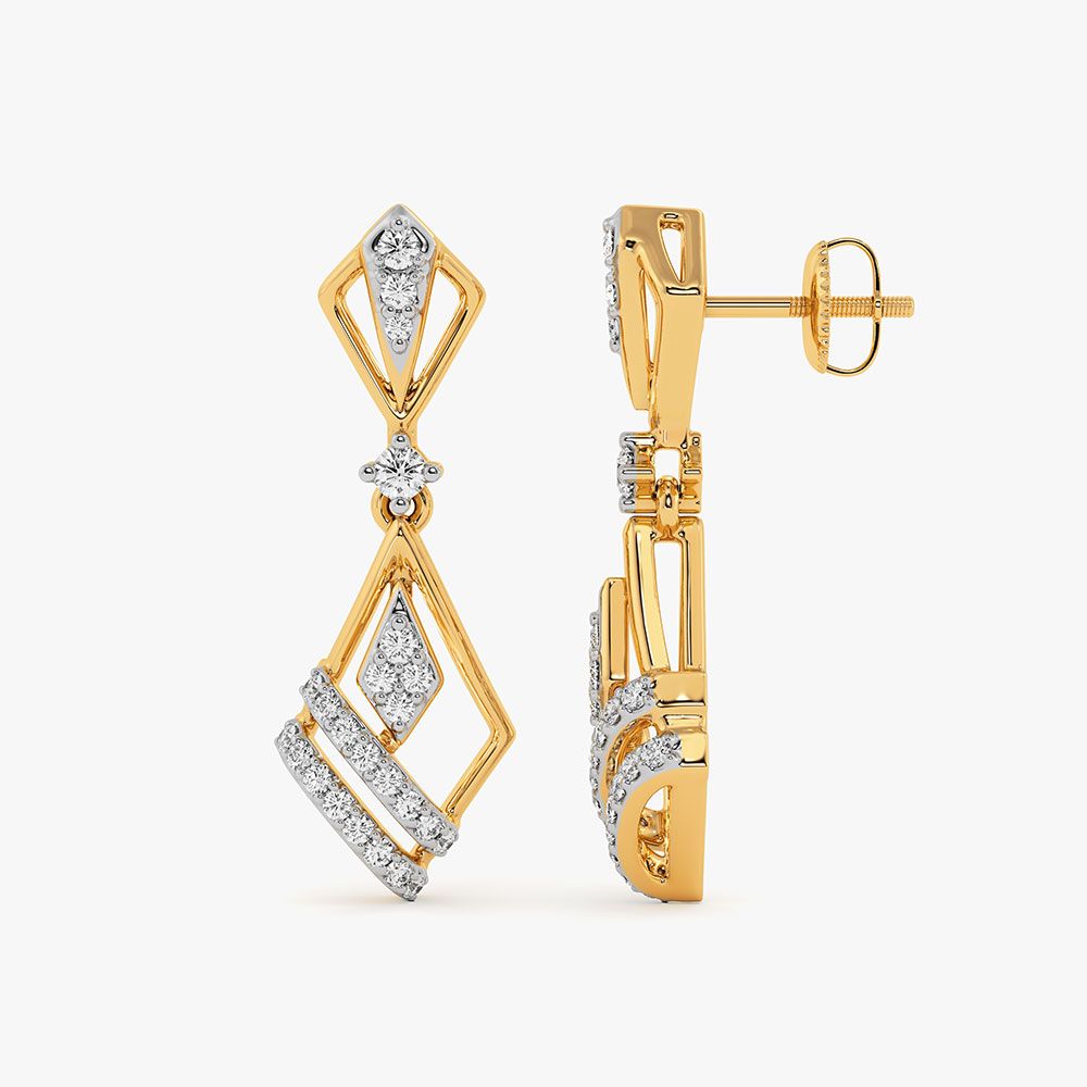 Shinny Elongated Yellow Gold Diamond Drop Earrings-Earrings-OER26I87-D400RCC