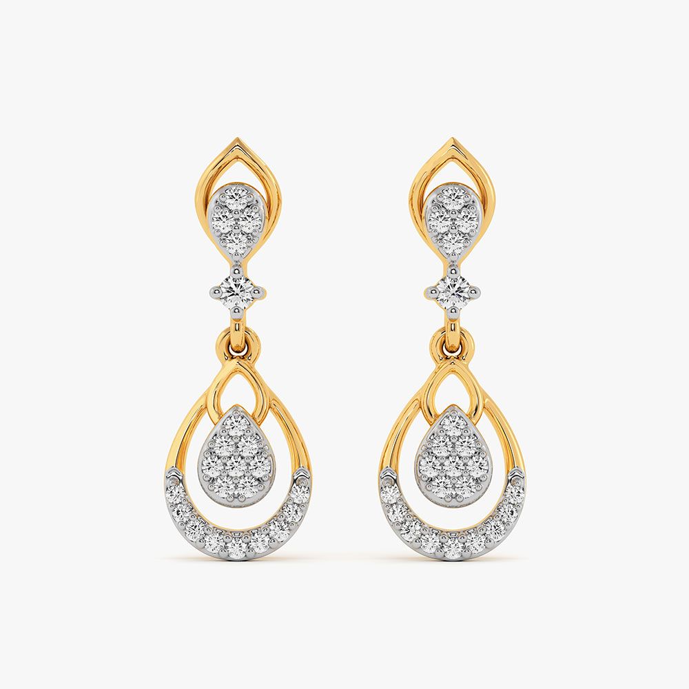 Drop Style Yellow Gold Diamond Dangler Earrings-Earrings-OER26I88-D400RAC