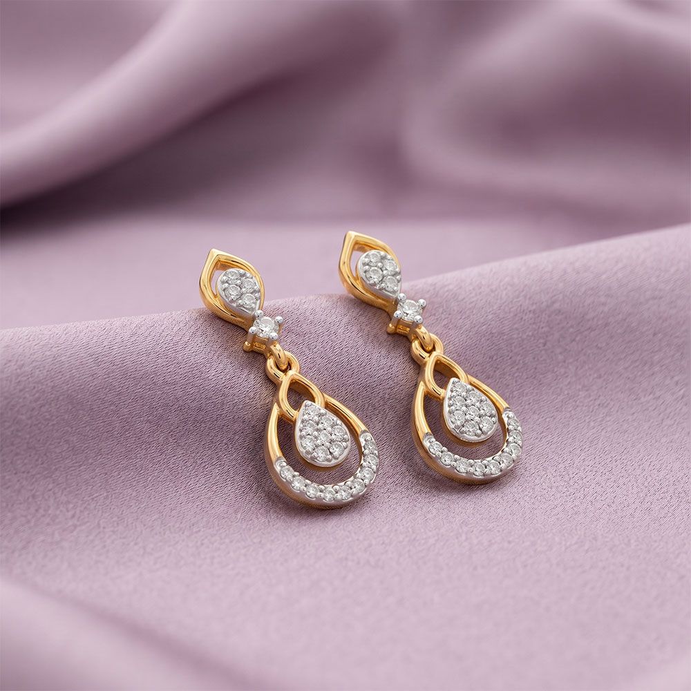 Drop Style Yellow Gold Diamond Dangler Earrings-Earrings-OER26I88-D400RAC