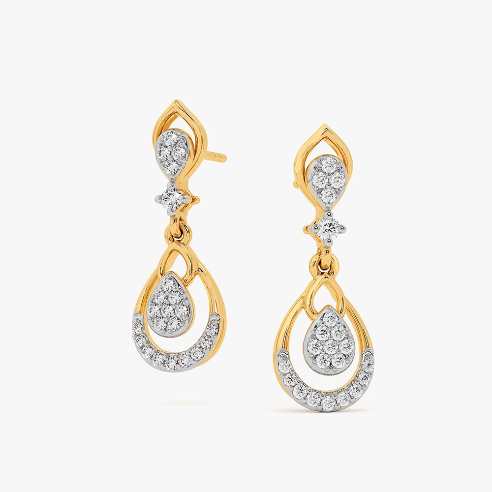 Drop Style Yellow Gold Diamond Dangler Earrings-Earrings-OER26I88-D400RAC