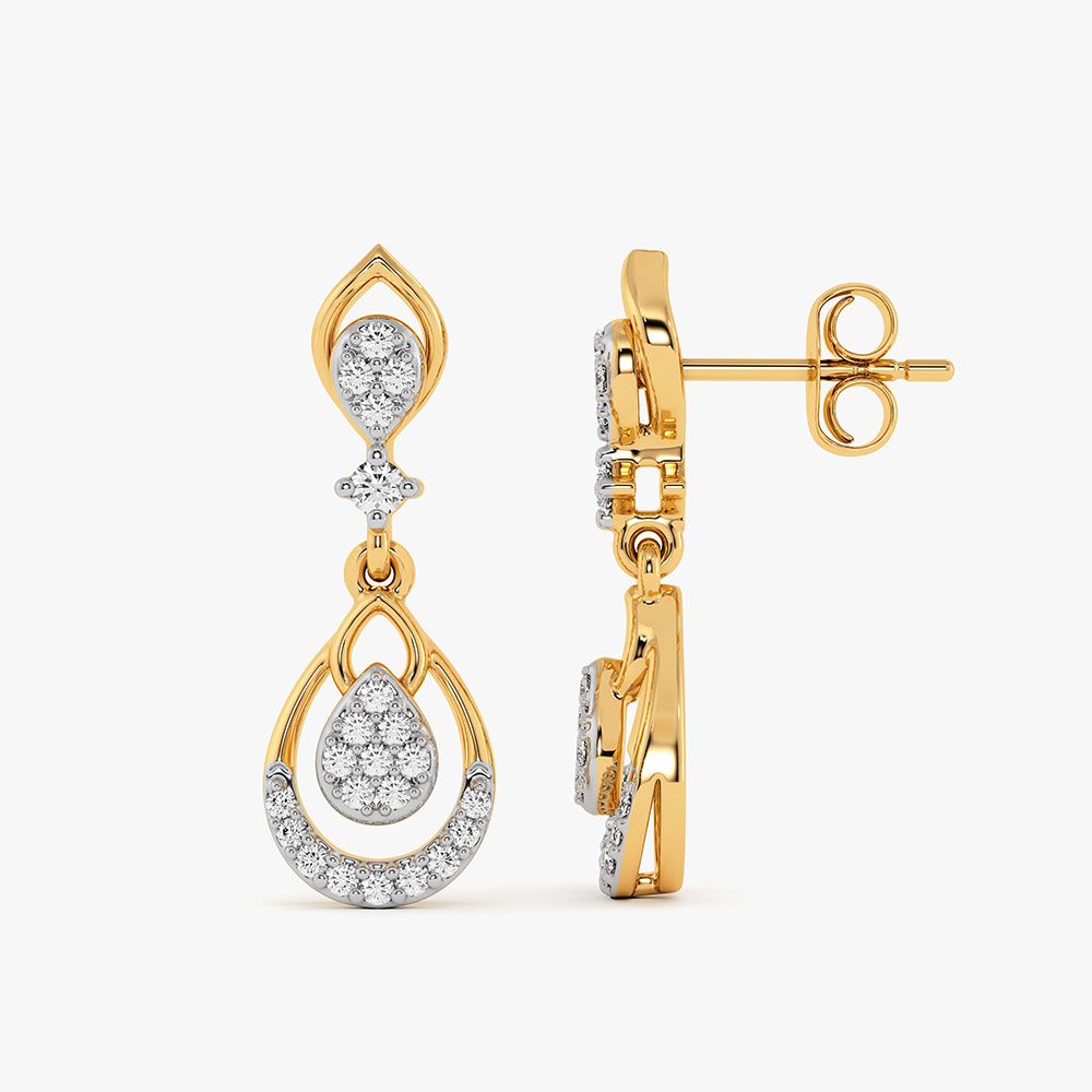 Drop Style Yellow Gold Diamond Dangler Earrings-Earrings-OER26I88-D400RAC