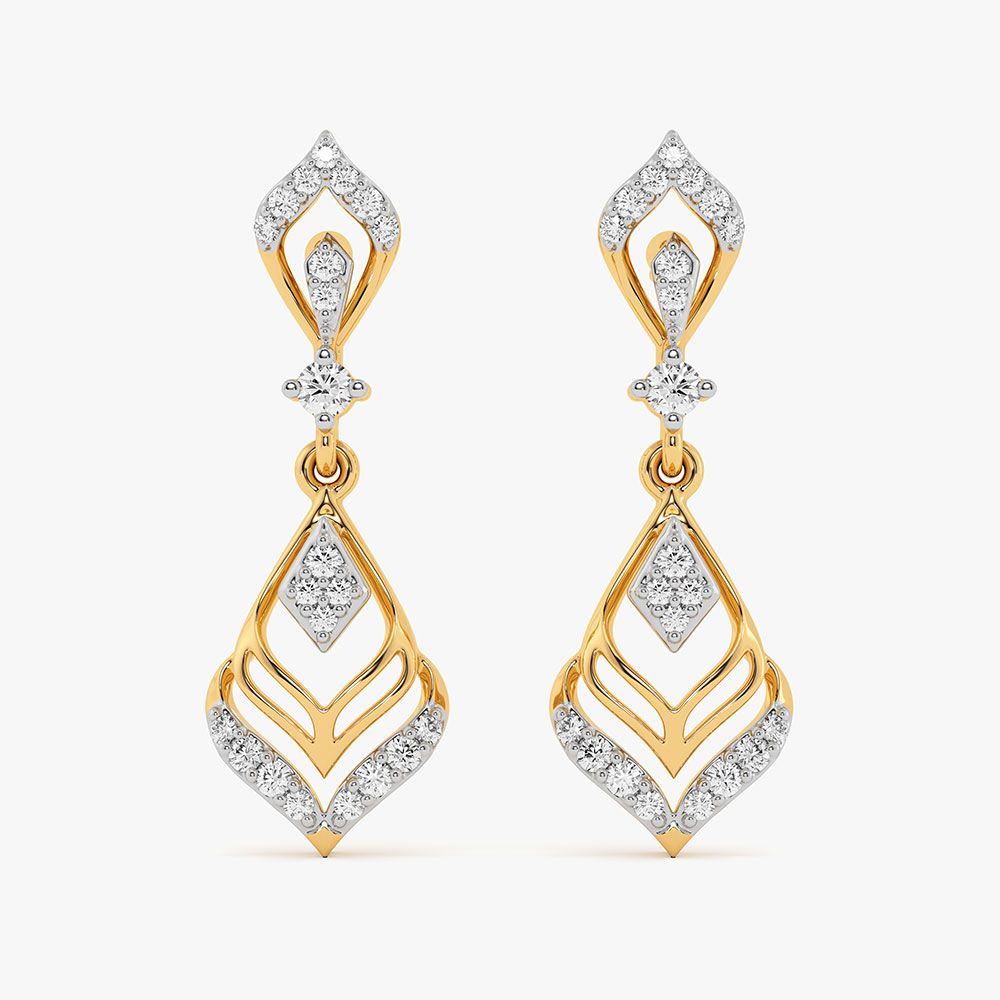 Leaf Yellow Gold Diamond Dangler Earrings-Earrings-OER26I89-D400RAC