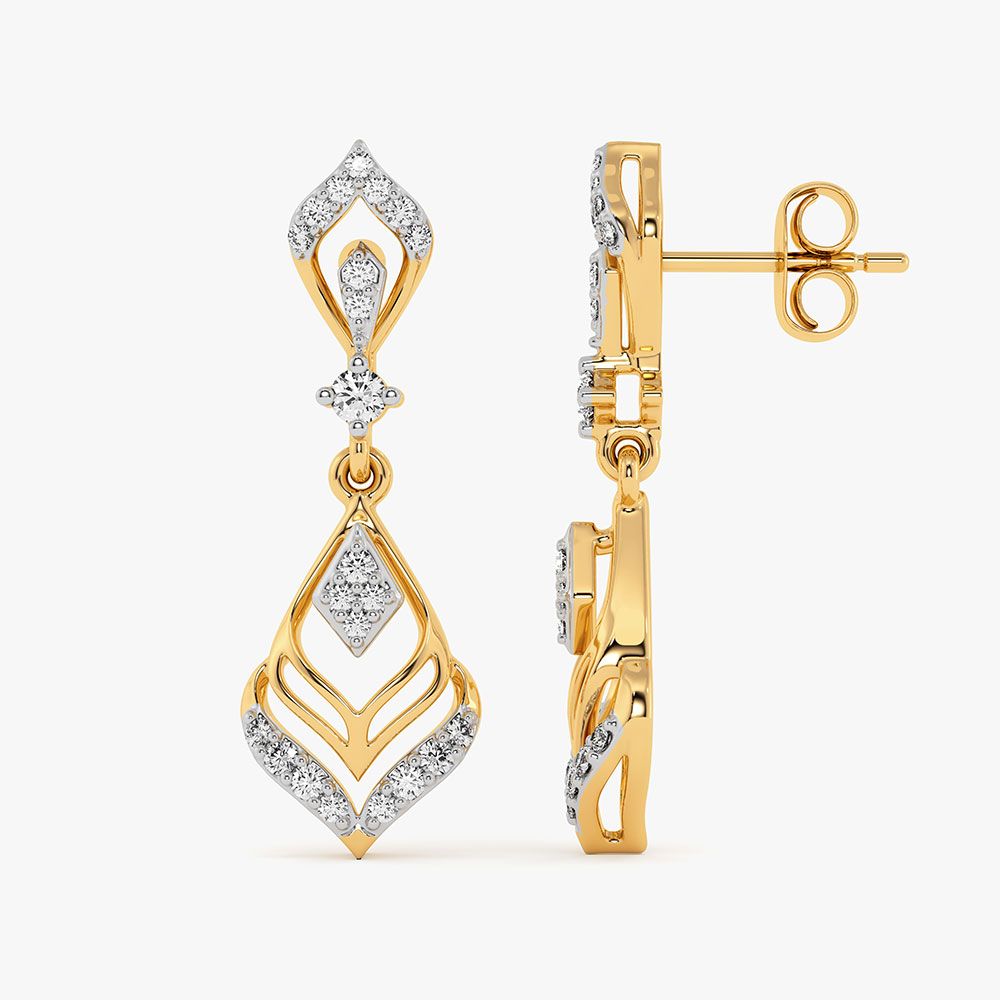 Leaf Yellow Gold Diamond Dangler Earrings-Earrings-OER26I89-D400RAC