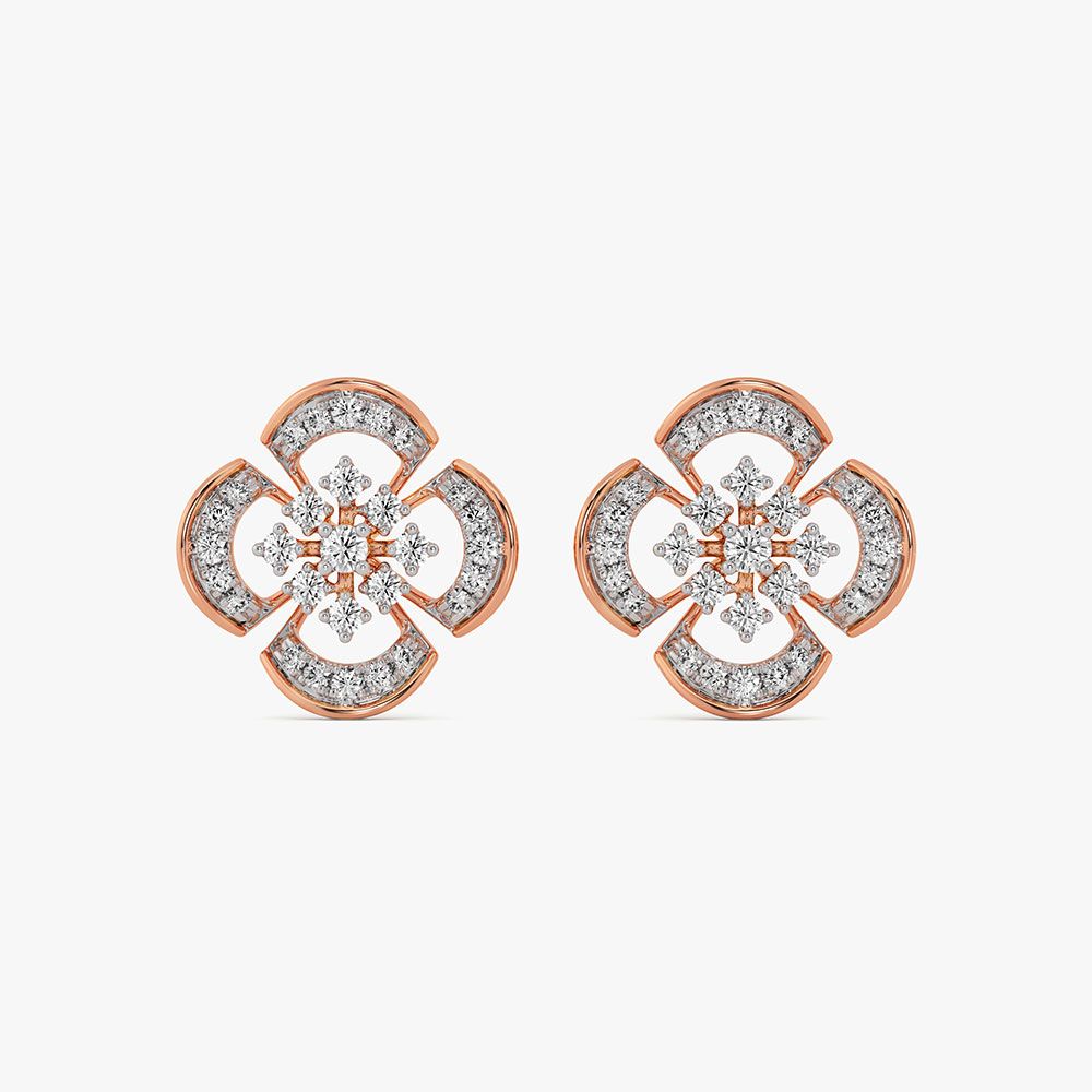 Intricate Grace 14Kt Rose Gold Diamond Stud Earrings-Earrings-OER26I95-D400XCC