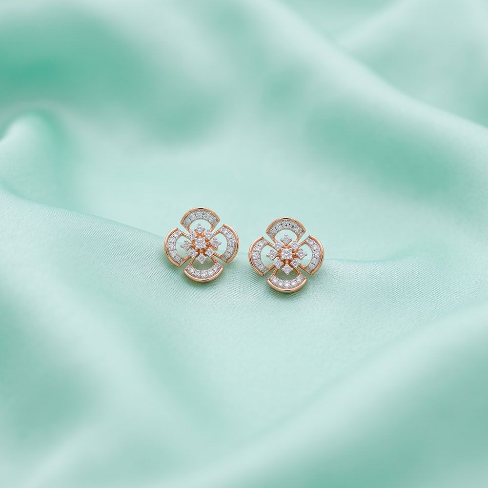 Intricate Grace 14Kt Rose Gold Diamond Stud Earrings-Earrings-OER26I95-D400XCC