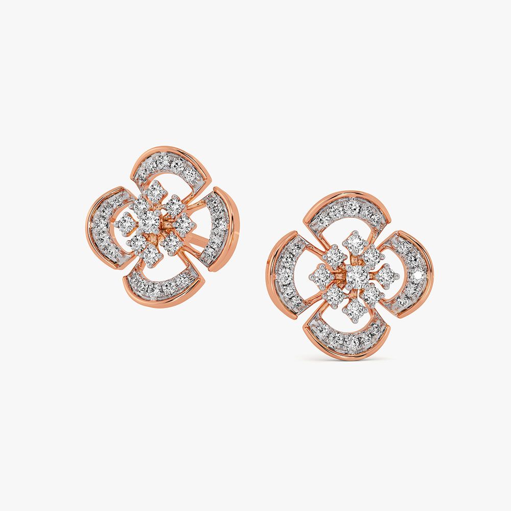 Intricate Grace 14Kt Rose Gold Diamond Stud Earrings-Earrings-OER26I95-D400XCC