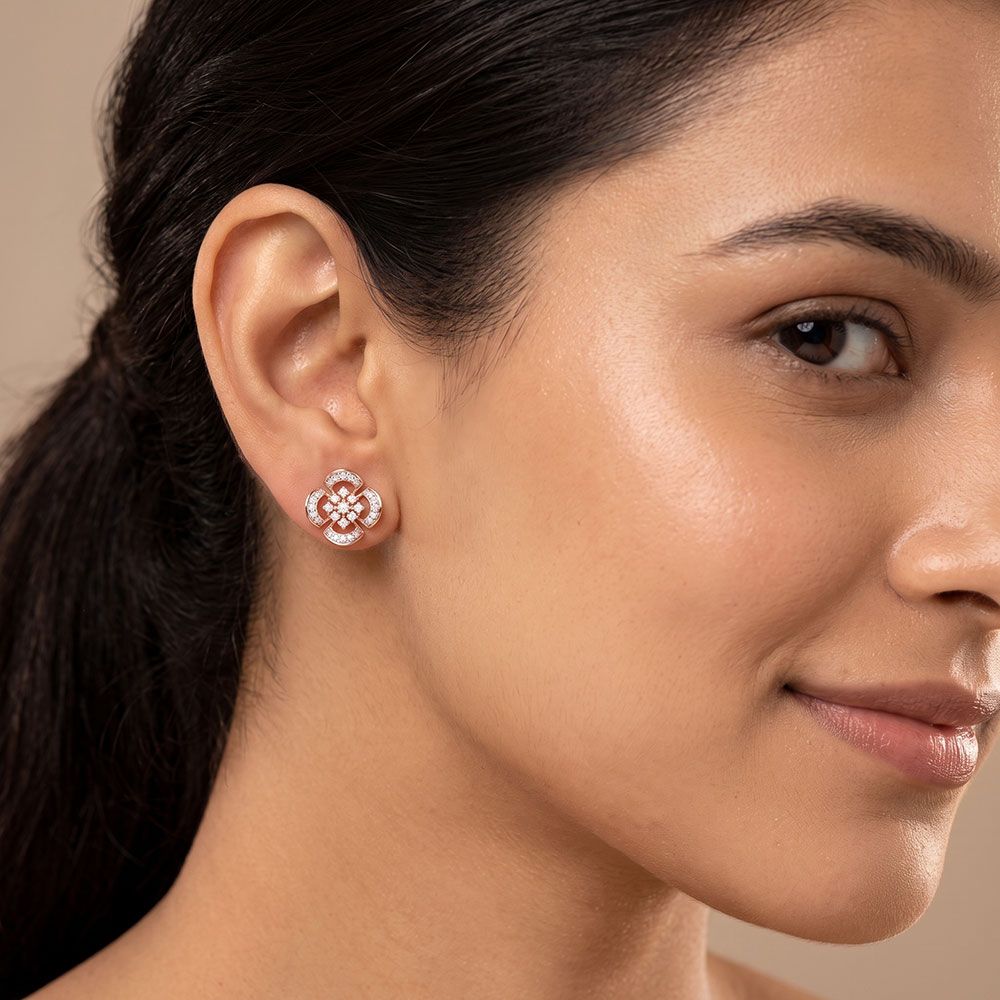Intricate Grace 14Kt Rose Gold Diamond Stud Earrings-Earrings-OER26I95-D400XCC