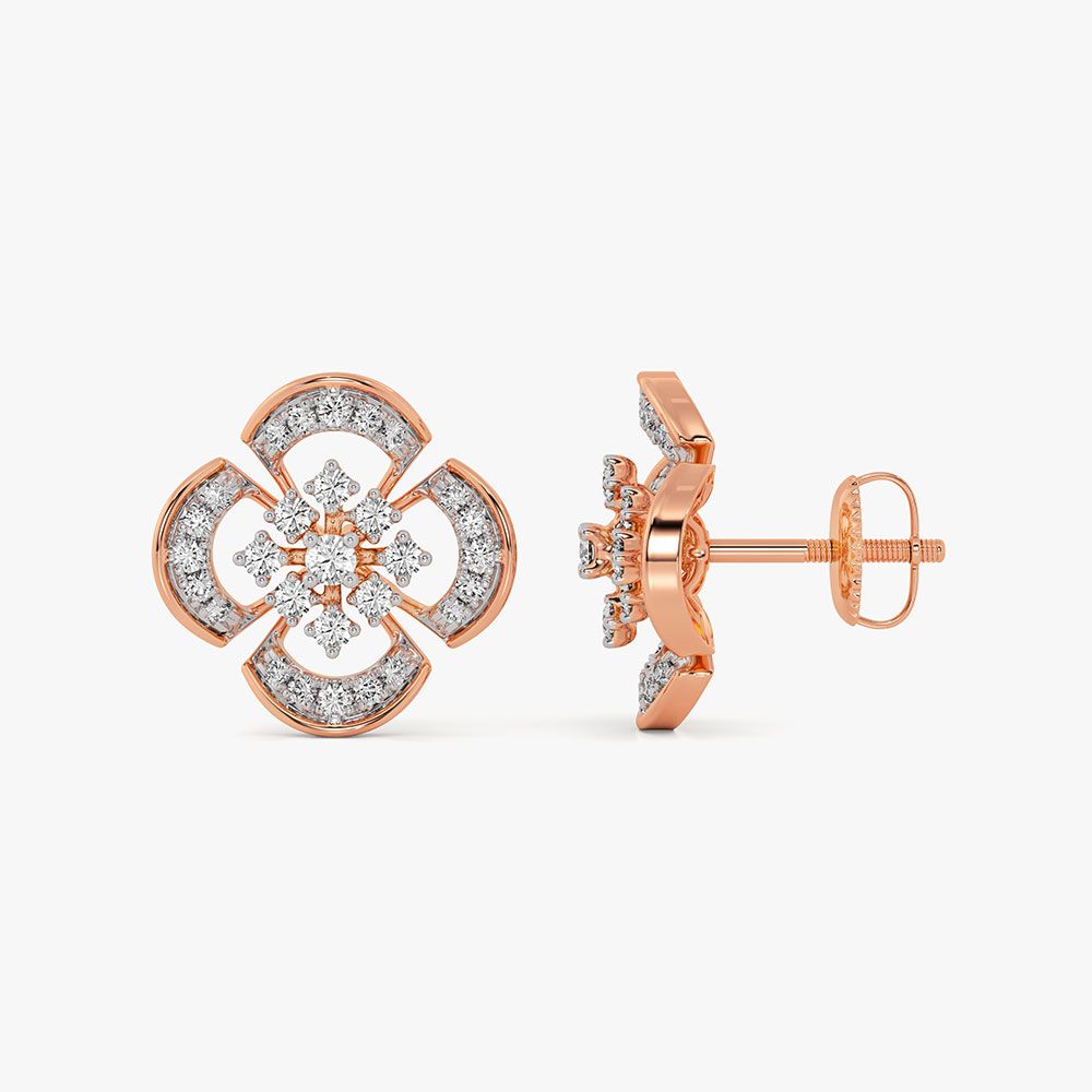 Intricate Grace 14Kt Rose Gold Diamond Stud Earrings-Earrings-OER26I95-D400XCC