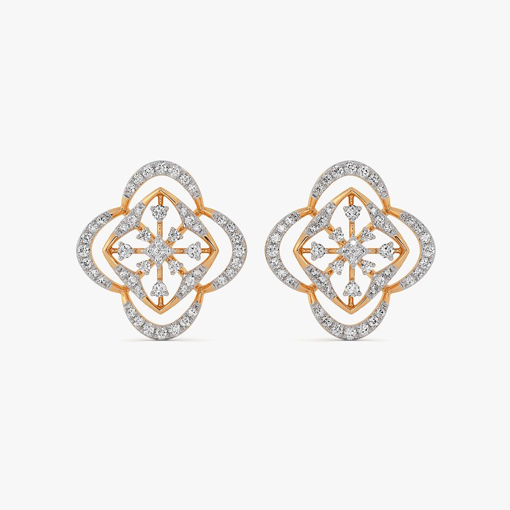 Flower 14Kt Yellow Gold Diamond Stud Earrings-Earrings-OER26I97-D400RDC