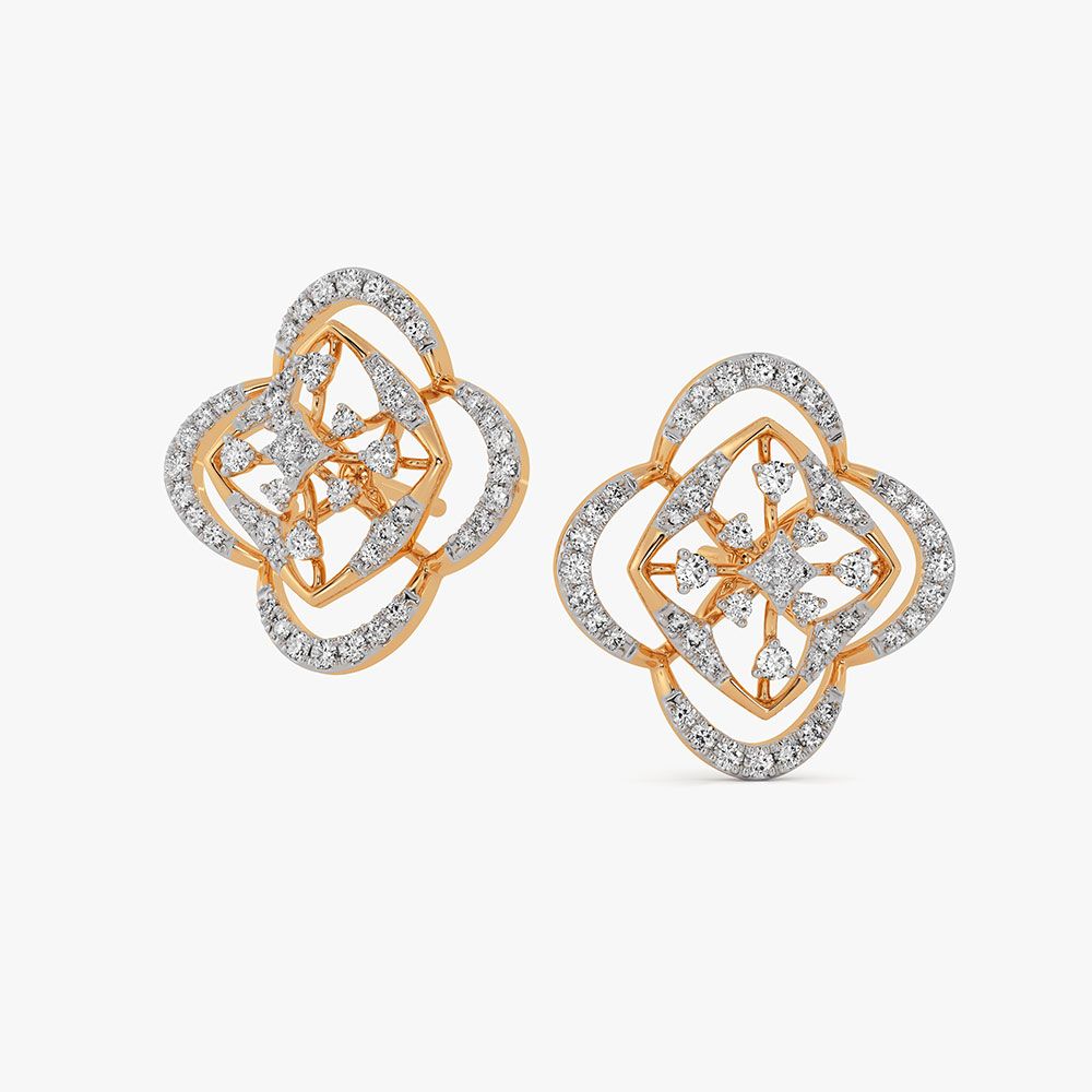 Flower 14Kt Yellow Gold Diamond Stud Earrings-Earrings-OER26I97-D400RDC