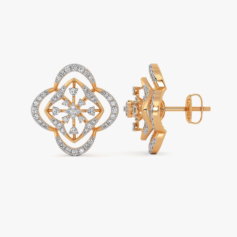 Flower 14Kt Yellow Gold Diamond Stud Earrings-Earrings-OER26I97-D400RDC