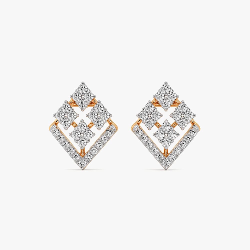 Geo Floral 14Kt Yellow Gold Diamond Stud Earrings-Earrings-OER26I98-D400RCC