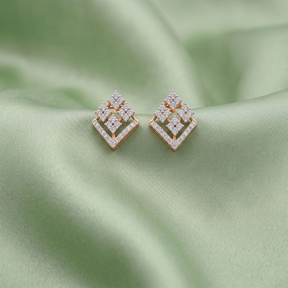 Geo Floral 14Kt Yellow Gold Diamond Stud Earrings-Earrings-OER26I98-D400RCC
