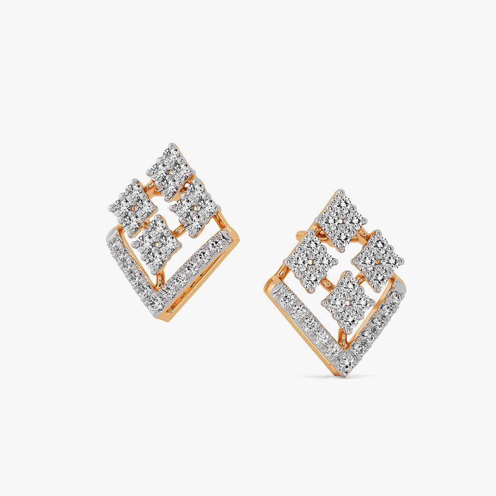 Geo Floral 14Kt Yellow Gold Diamond Stud Earrings-Earrings-OER26I98-D400RCC