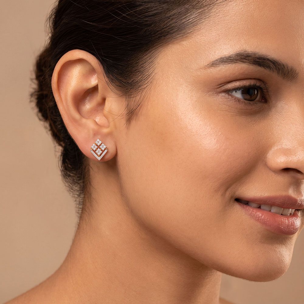 Geo Floral 14Kt Yellow Gold Diamond Stud Earrings-Earrings-OER26I98-D400RCC