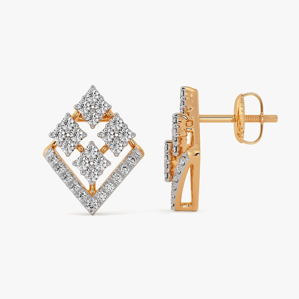 Geo Floral 14Kt Yellow Gold Diamond Stud Earrings-Earrings-OER26I98-D400RCC