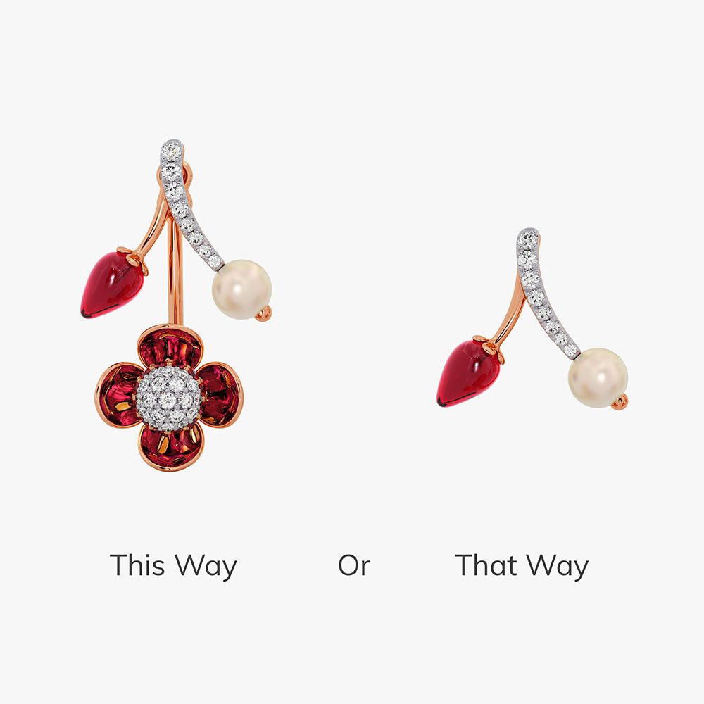 Sparkling 14Kt Diamond and Red Stone Earrings-Earrings-OER26IE7-D409XDC