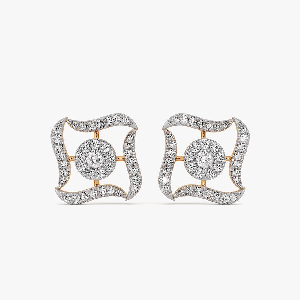 Stylish Charm 14Kt Yellow Gold Diamond Stud Earrings-Earrings-OER26J01-D400RDC