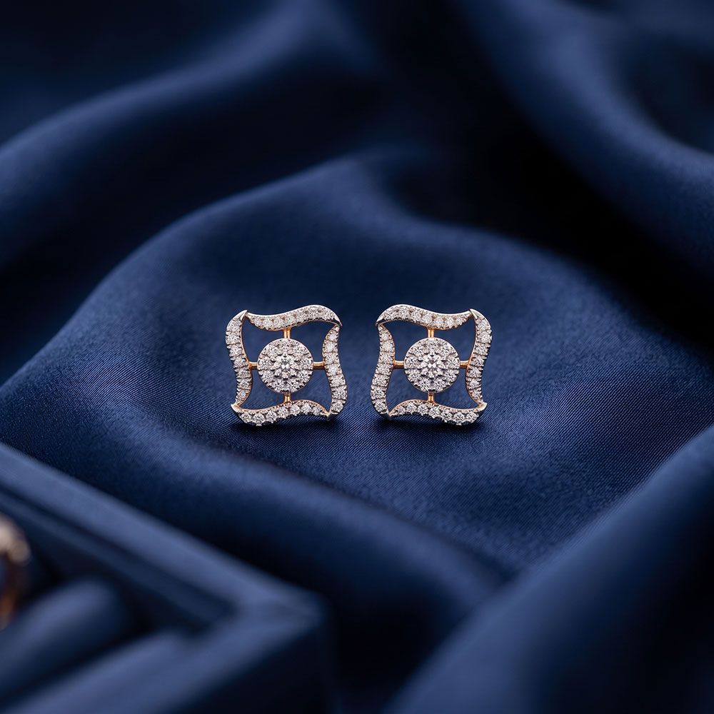 Stylish Charm 14Kt Yellow Gold Diamond Stud Earrings-Earrings-OER26J01-D400RDC