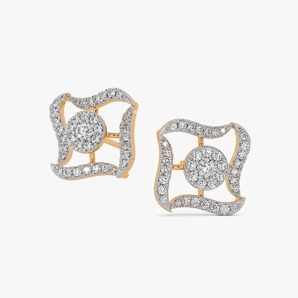 Stylish Charm 14Kt Yellow Gold Diamond Stud Earrings-Earrings-OER26J01-D400RDC