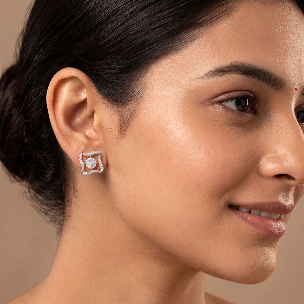 Stylish Charm 14Kt Yellow Gold Diamond Stud Earrings-Earrings-OER26J01-D400RDC