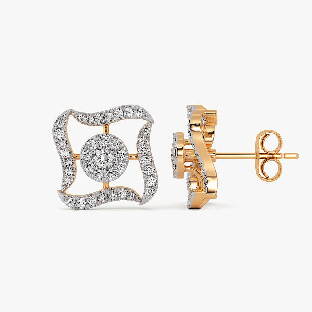 Stylish Charm 14Kt Yellow Gold Diamond Stud Earrings-Earrings-OER26J01-D400RDC