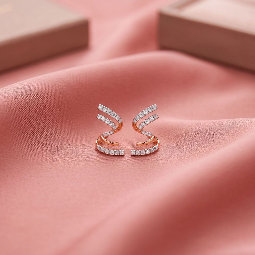 Swirl Delight 14Kt Rose Gold Diamond Stud Earrings-Earrings-OER26J02-D400XCC