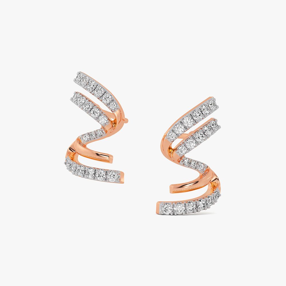 Swirl Delight 14Kt Rose Gold Diamond Stud Earrings-Earrings-OER26J02-D400XCC