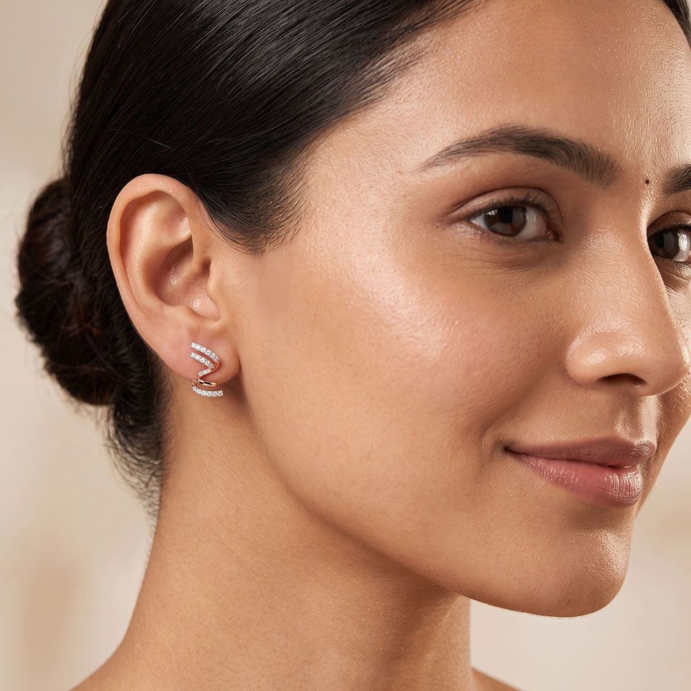Swirl Delight 14Kt Rose Gold Diamond Stud Earrings-Earrings-OER26J02-D400XCC