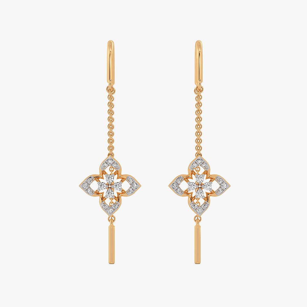 Floral 14Kt Yellow Gold Diamond Sui Dhaga Earrings-Earrings-OER26J07-D400R0C
