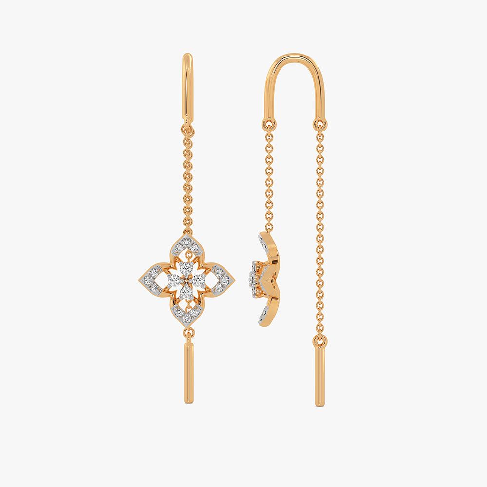 Floral 14Kt Yellow Gold Diamond Sui Dhaga Earrings-Earrings-OER26J07-D400R0C