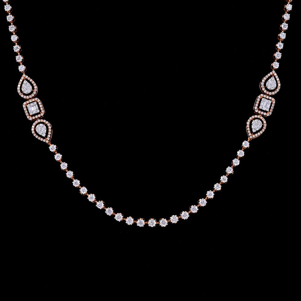 Minimalist Rose Gold and Diamond Crown Star Chain-Necklaces-ONK23C04-M300X2B