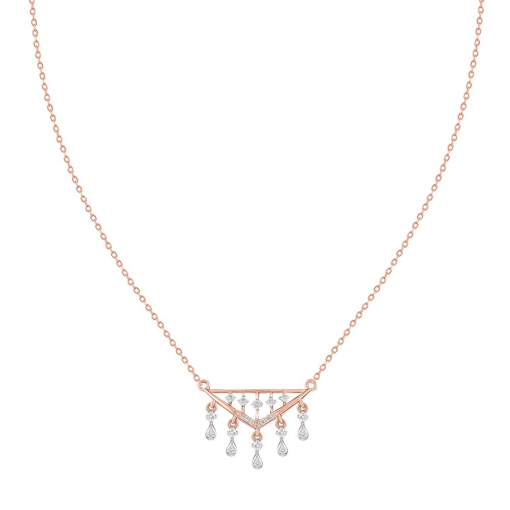 Dangling Rose Gold and Diamond Chain Necklace-Necklaces-ONK24C04-D900X1C