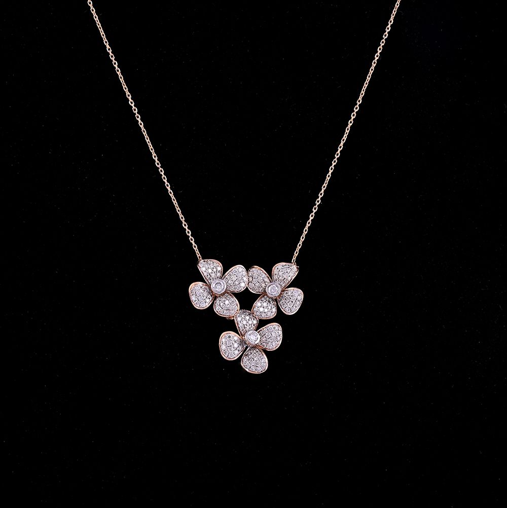 Fine Flower Diamond Necklace-Necklaces-ONK24C41-D400X1B