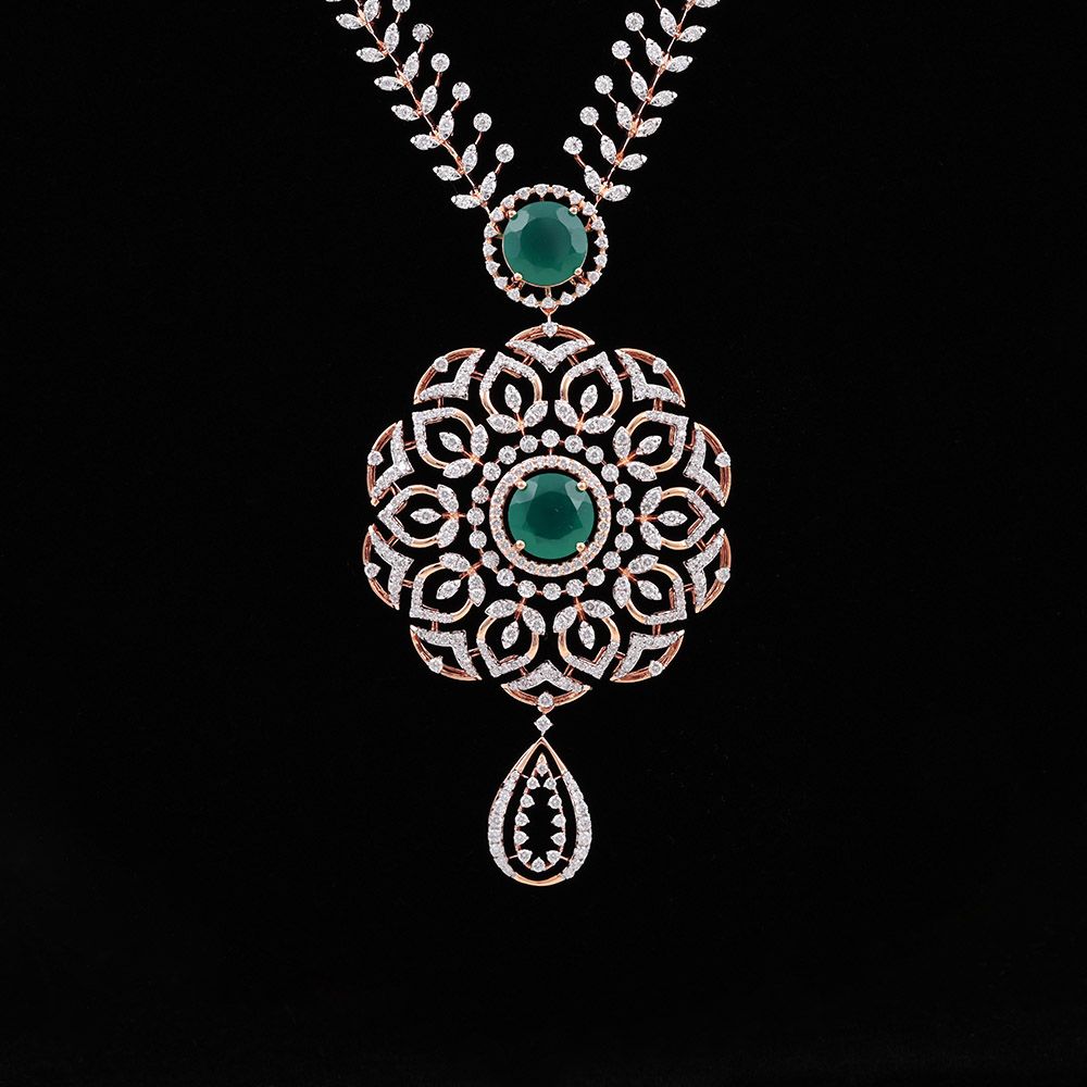 Green Onyx and Diamond Long Necklace-Necklaces-ONK25C22-D435X1B