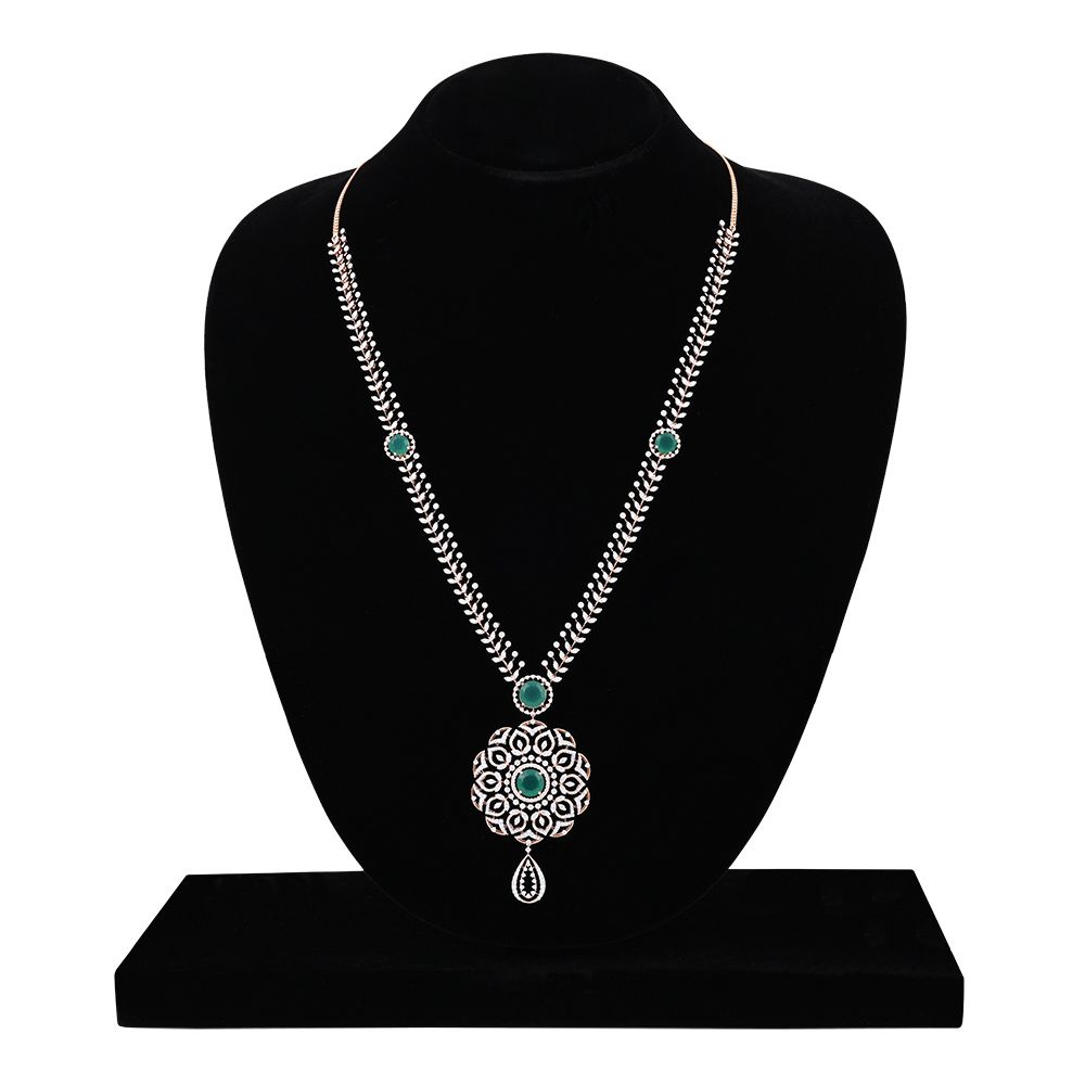 Green Onyx and Diamond Long Necklace-Necklaces-ONK25C22-D435X1B