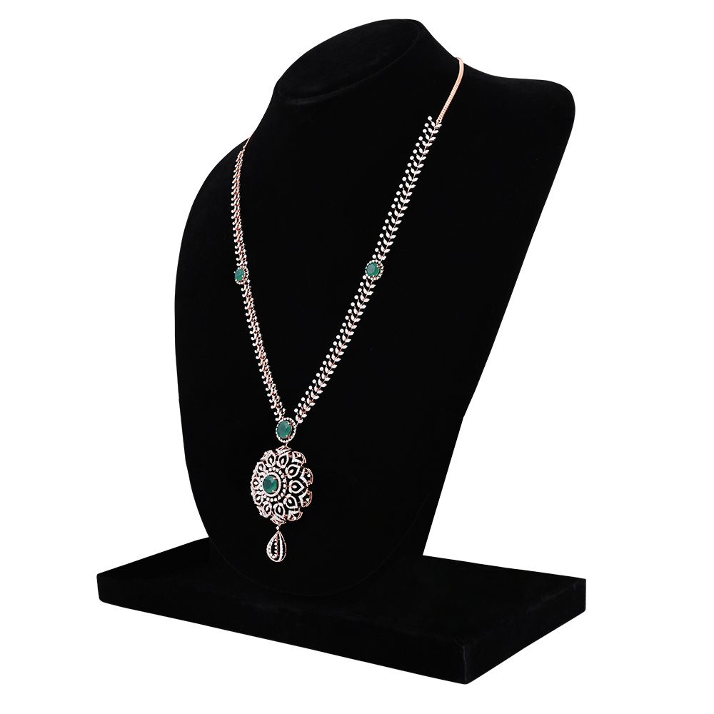 Green Onyx and Diamond Long Necklace-Necklaces-ONK25C22-D435X1B