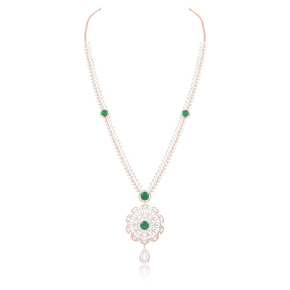 Green Onyx and Diamond Long Necklace-Necklaces-ONK25C22-D435X1B