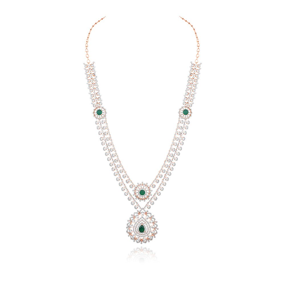Green Onyx and Diamond Haar Necklace-Necklaces-ONK25C23-D435X2B