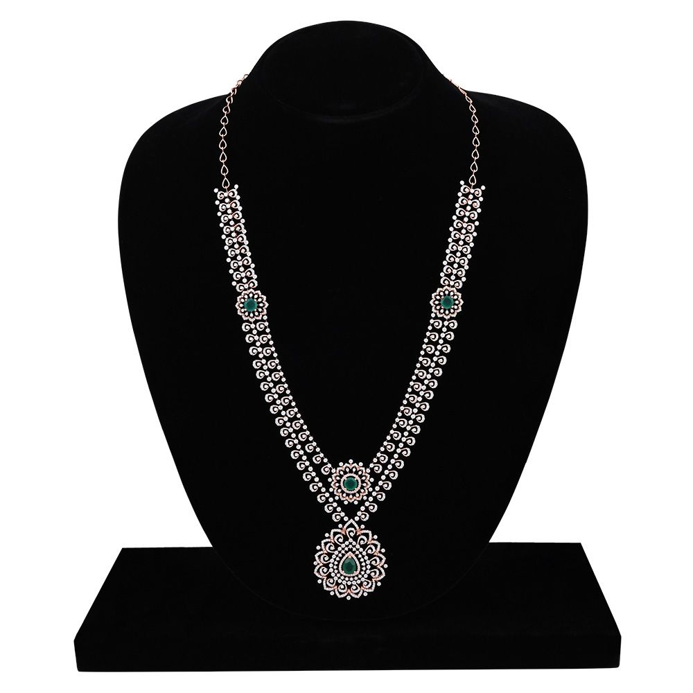 Green Onyx and Diamond Haar Necklace-Necklaces-ONK25C23-D435X2B