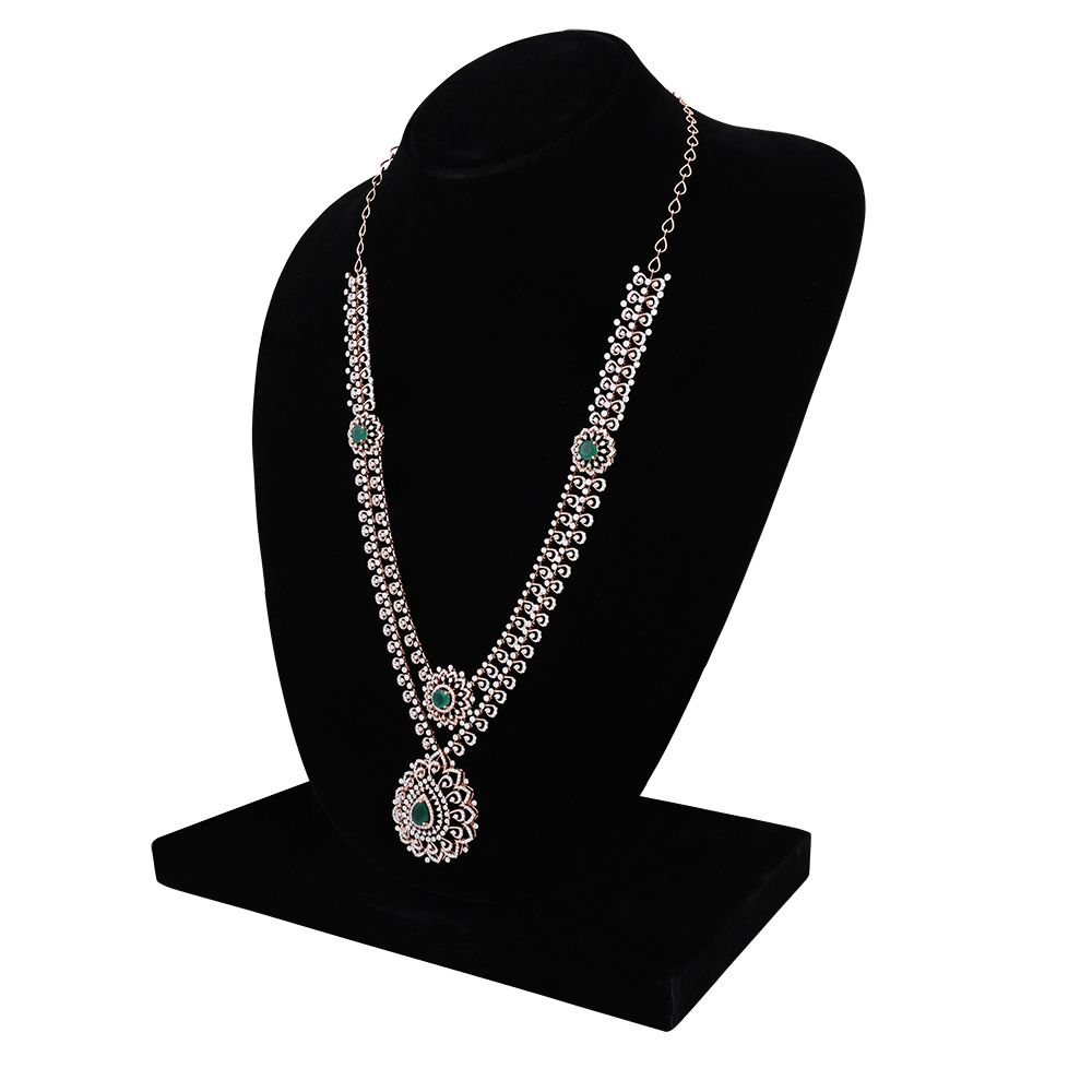 Green Onyx and Diamond Haar Necklace-Necklaces-ONK25C23-D435X2B