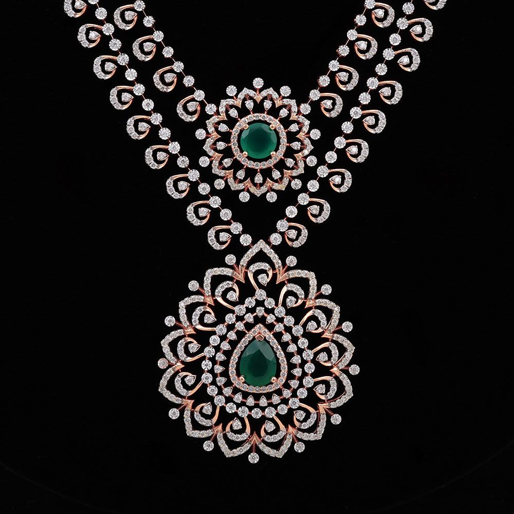 Green Onyx and Diamond Haar Necklace-Necklaces-ONK25C23-D435X2B