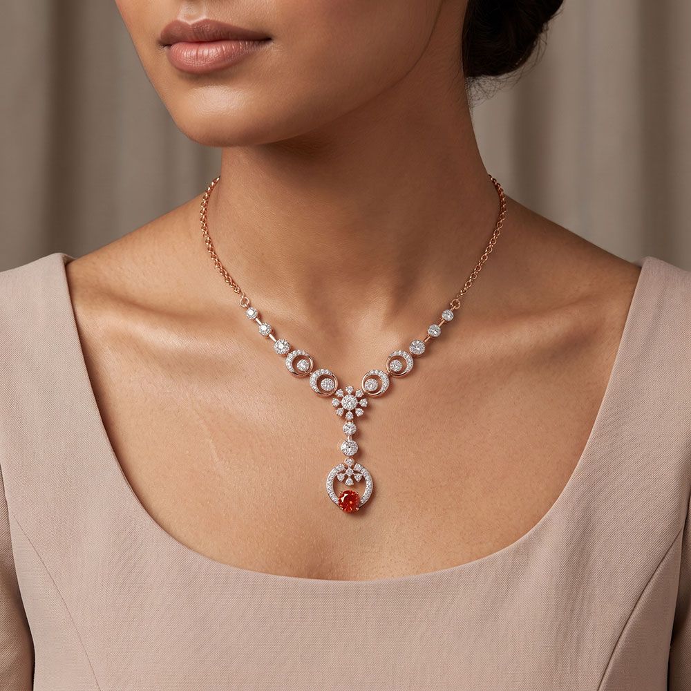 Captivating 14Kt Rose Gold Diamond and Gemstone Necklace-Necklaces-ONK26C45-D442X1C
