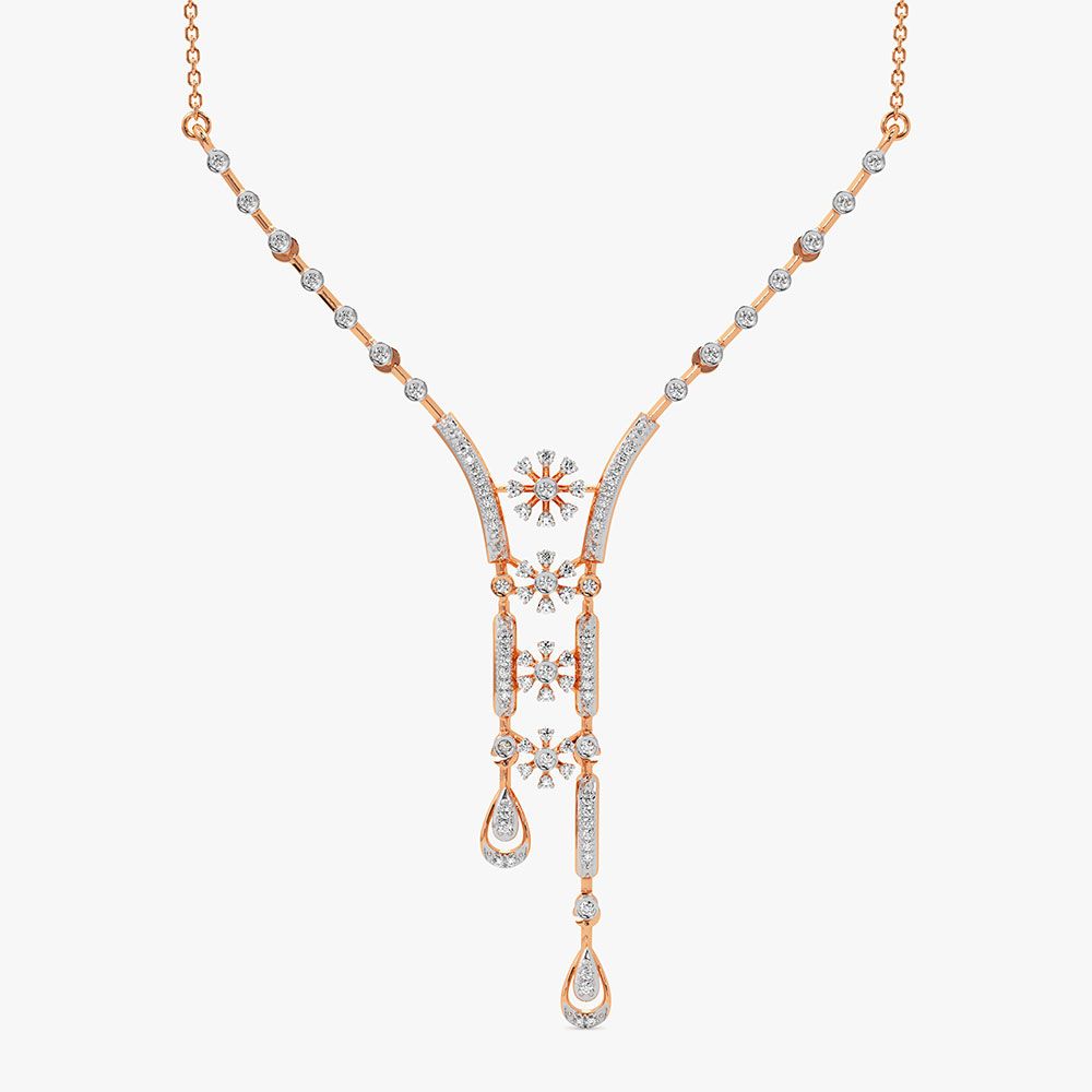 Modern Drop 14Kt Rose Gold Diamond Necklace-Necklaces-ONK26C46-D400X1C