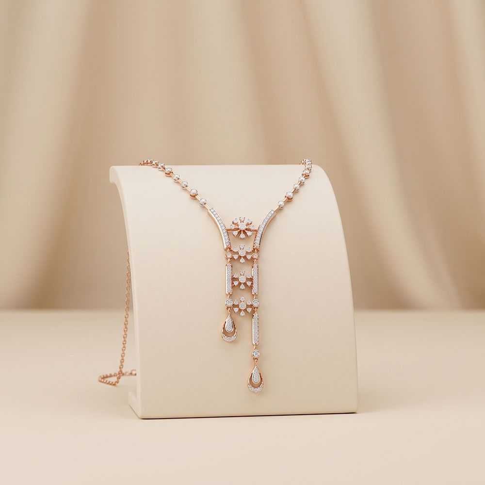 Modern Drop 14Kt Rose Gold Diamond Necklace-Necklaces-ONK26C46-D400X1C