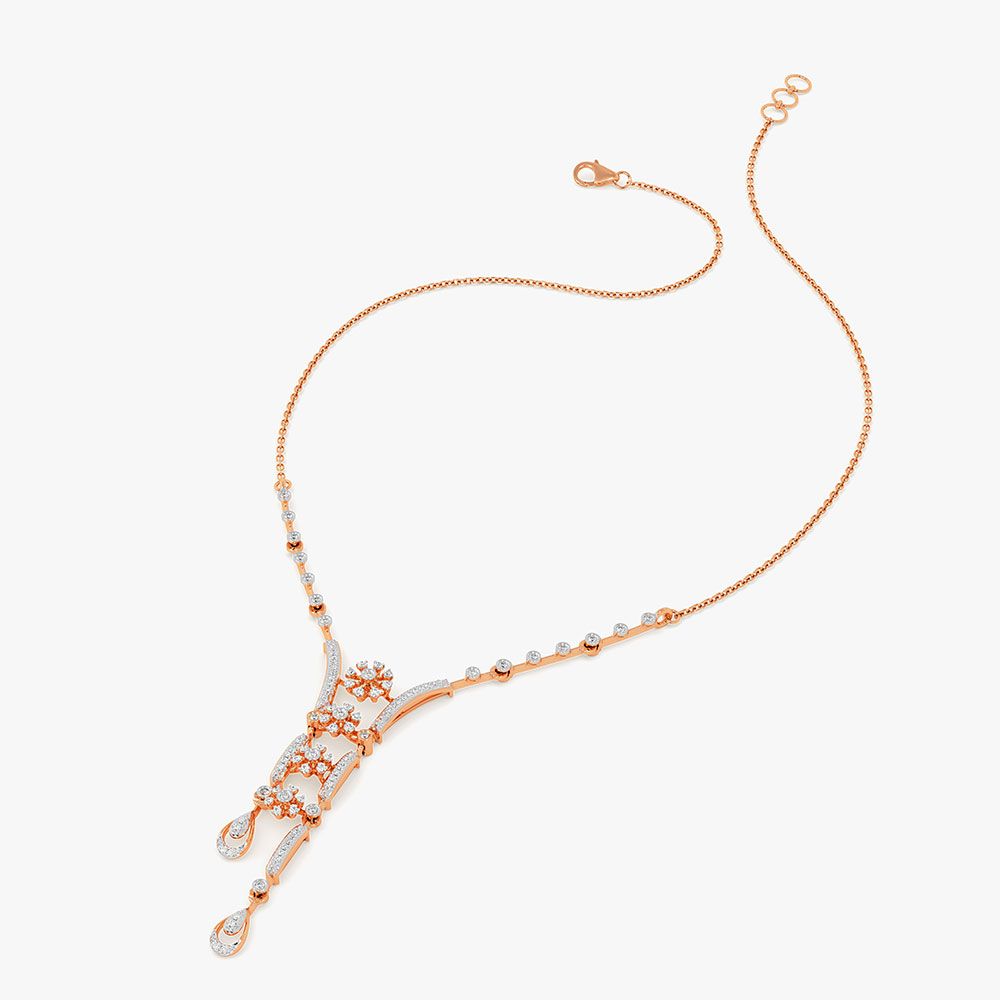 Modern Drop 14Kt Rose Gold Diamond Necklace-Necklaces-ONK26C46-D400X1C